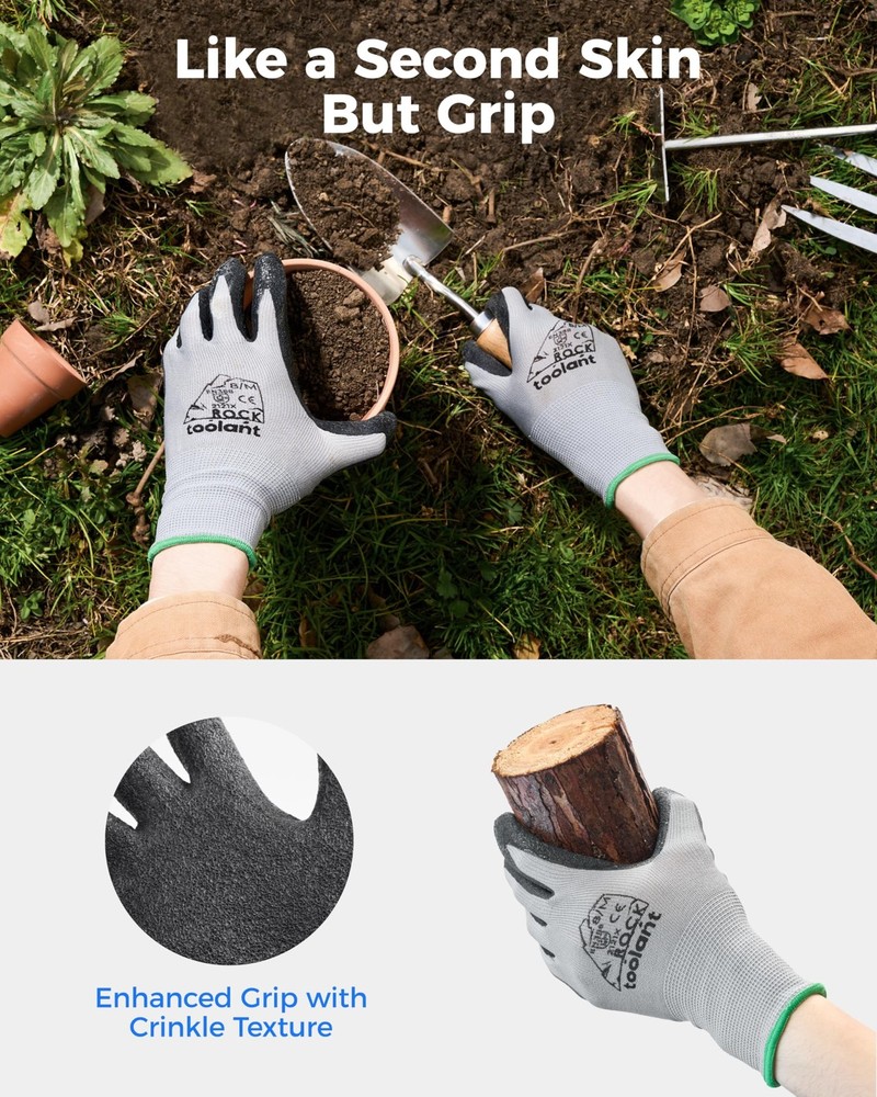 toolant Crinkle Latex Work Gloves Bulk, Rubber Coated Safety Work Gloves for ...