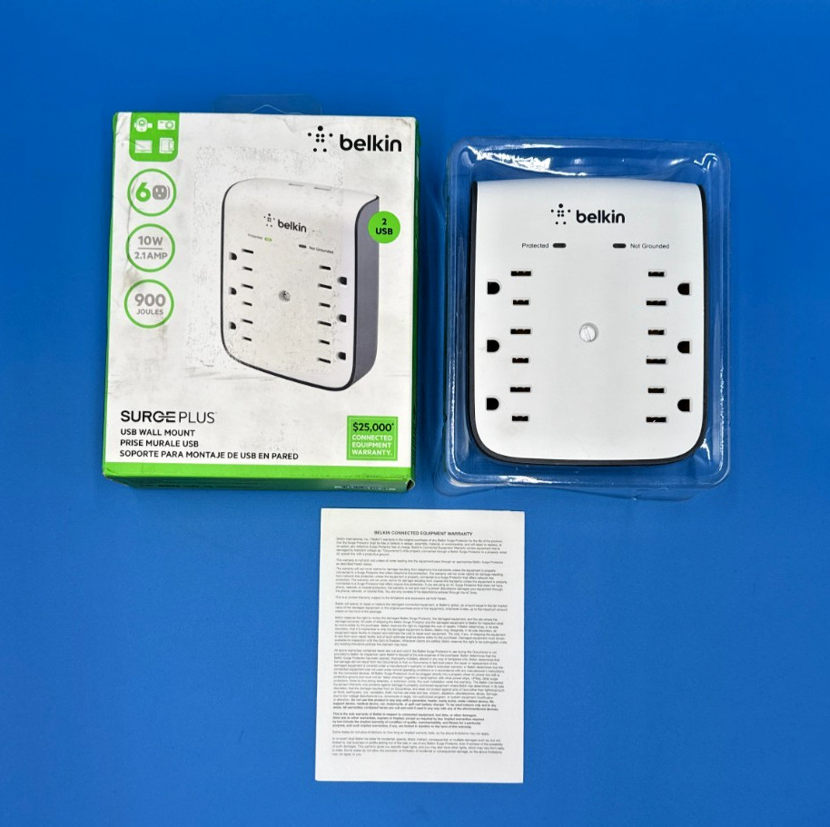 Belkin Surge Plus Wall Mount Surge Protector BSV602TT ✅❤️️✅❤️️ OPEN BOX!