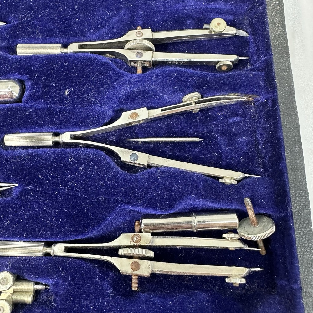 Vintage Keuffel & Esser K&E Drafting Mechanical Compass Set In Case Germany