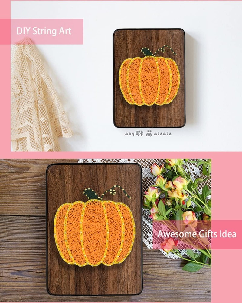 BAZIMA DIY String Art Kit for Beginner, Pumpkin Craft Kit,Unique Orange