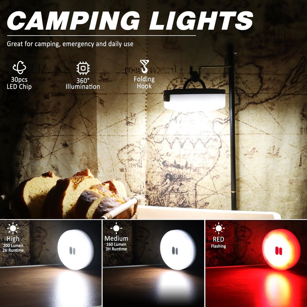 DIBMS 1-Pack Camping String Light w/Lamp, 32.8FT Rechargeable Waterproof LED ...