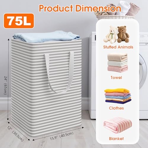 3 Pack Large Laundry Basket,Waterproof & Freestanding Laundry 75L Gray