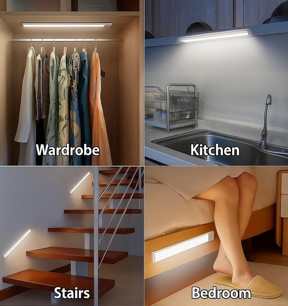 Under Cabinet Lighting 12 Inch, 2 Pack Rechargeable LED Motion Sensor Lights, 3