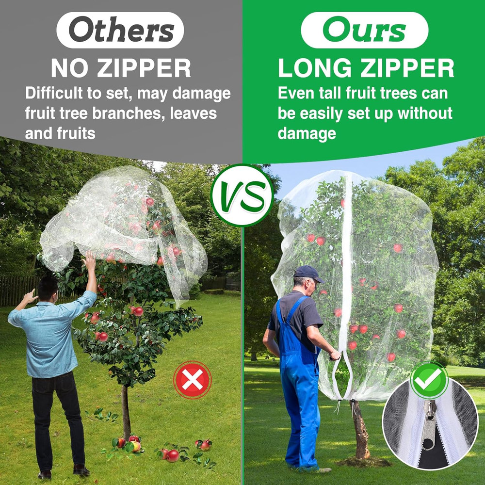Easy Installation Fruit Tree Netting with Zipper & Drawstring - 6.2X6.2Ft Ultra