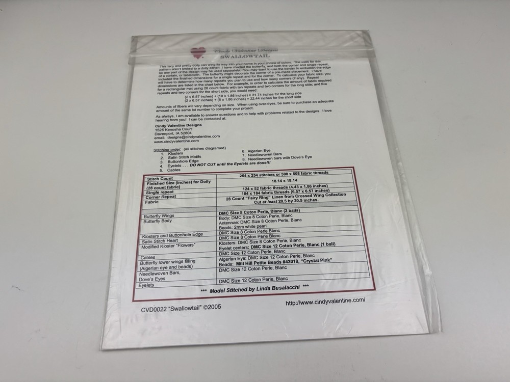 Cindy Valentine Designs Swallowtail Hardanger Needlepoint Pattern 7S