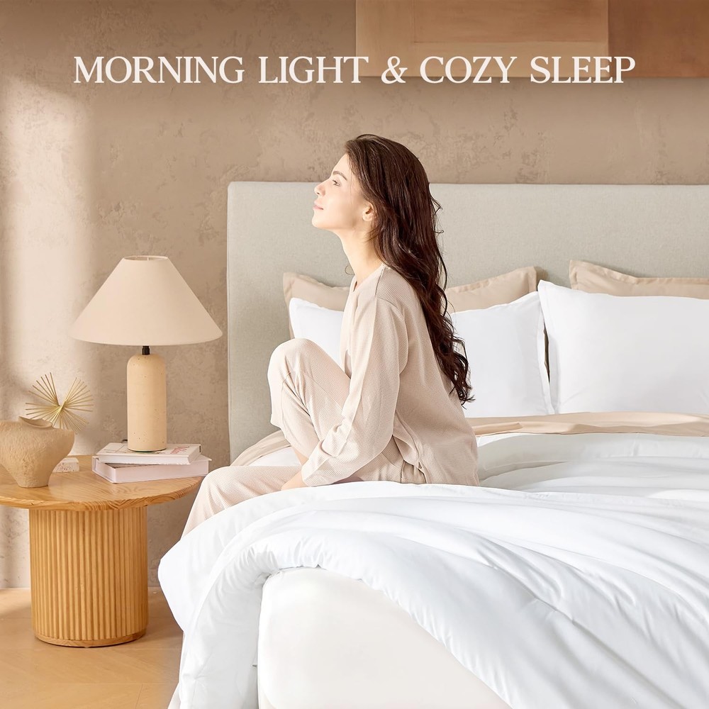 White Queen Size Comforter Set, 3 Pieces Boho Solid Bedding Comforters & Sets, M