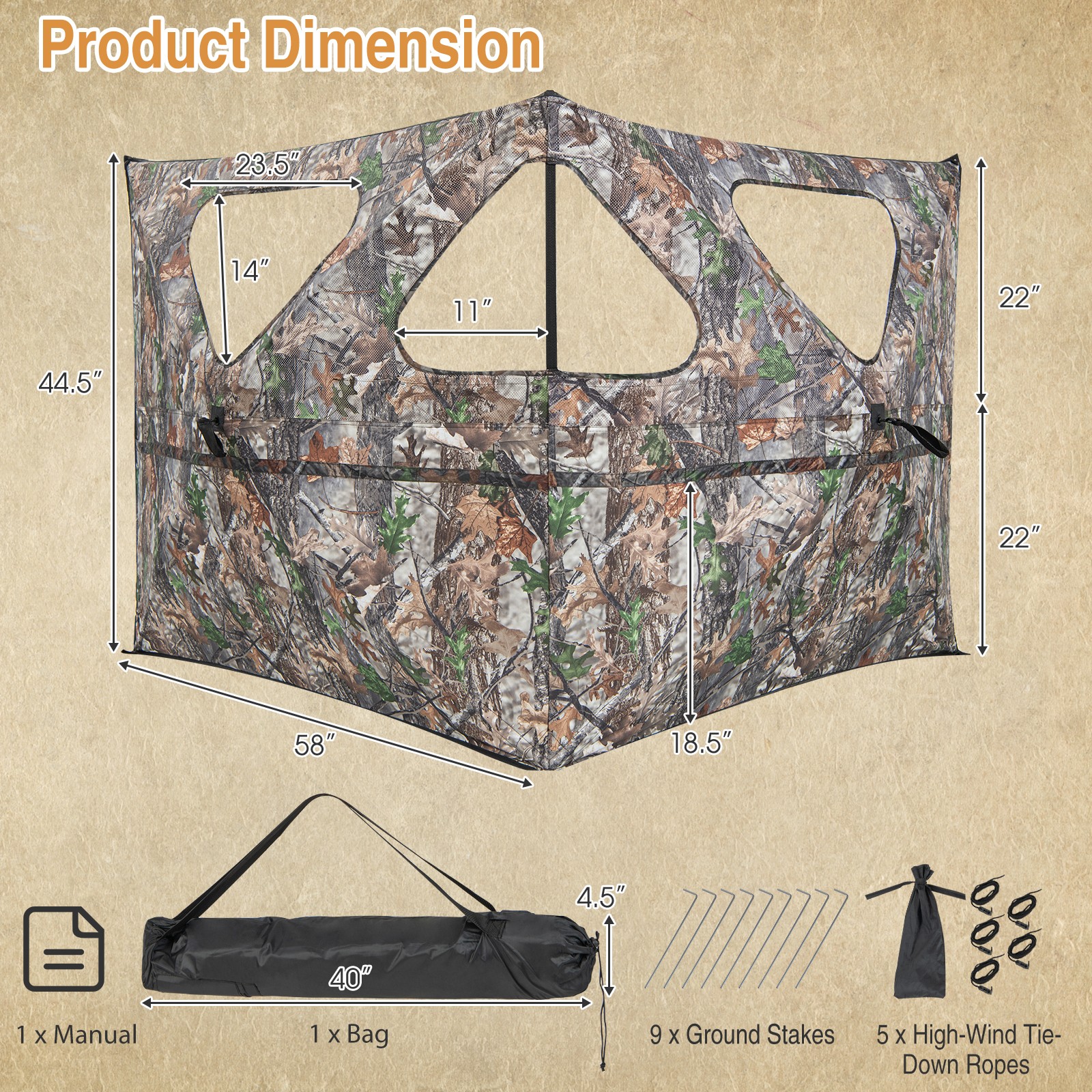Turkey Hunting Ground Blind 2-Panel Pop Up Fence with 3 Shoot Through Ports