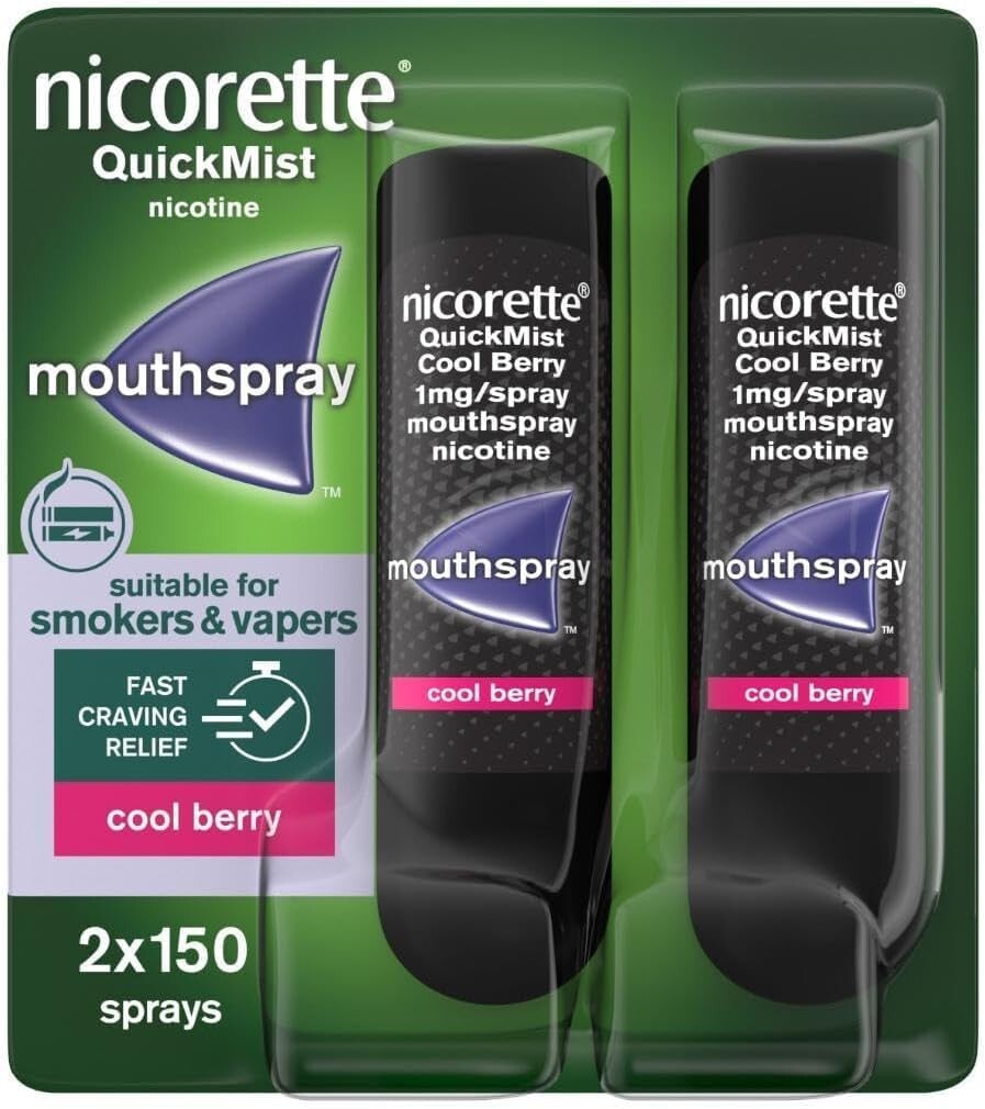 Nicorette Quickmist Duo COOL BERRY, 2 x 150 sprays ""SHIPS SUPER FAST FROM USA""