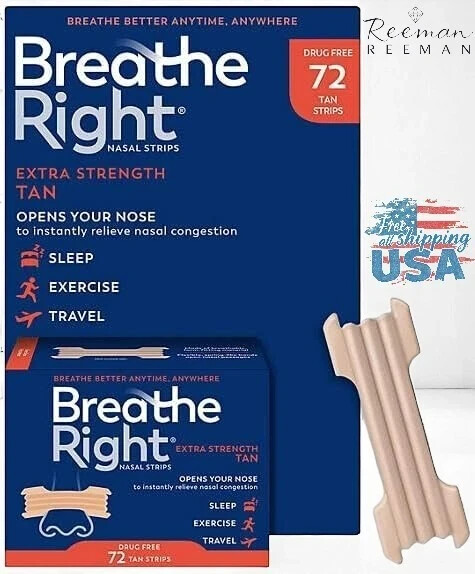 Breathe Right Nasal Strips Snoring Relief Extra Strength TAN 72 ct Free Shipping