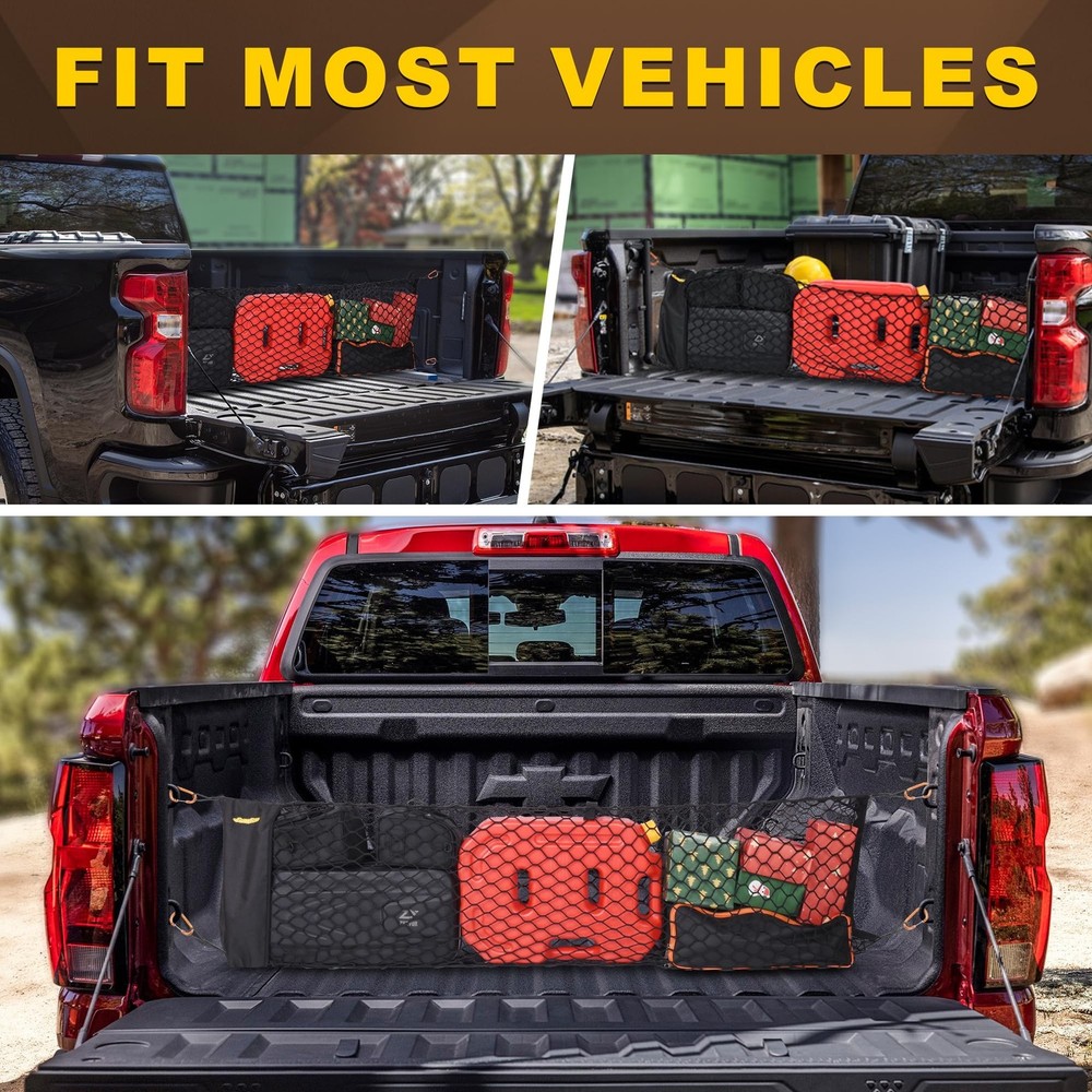 BUMBEE Envelope Style Trunk Cargo Net Compatible with Chevy Silverado 2013-20...