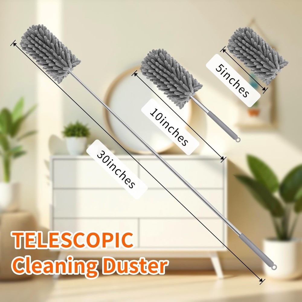 Mini Duster for Cleaning, 360° Bendable Hand Dusters with Extension Pole, W