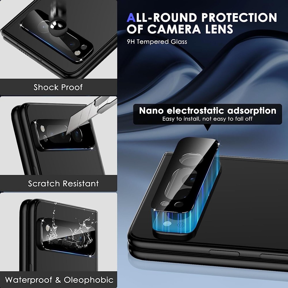 HD Tempered Glass Camera Lens Protector for Google Pixel Fold - Black