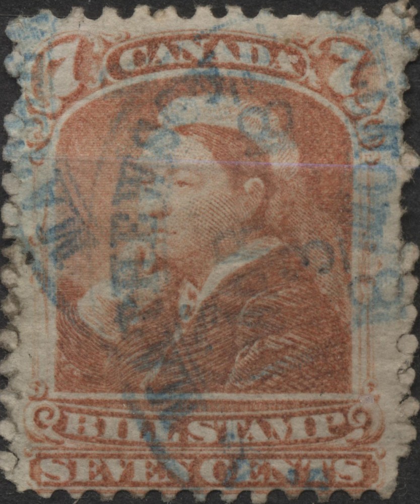 Canada 1868 VanDam #FB44 - 7c red bill stamp, 3rd issue, used