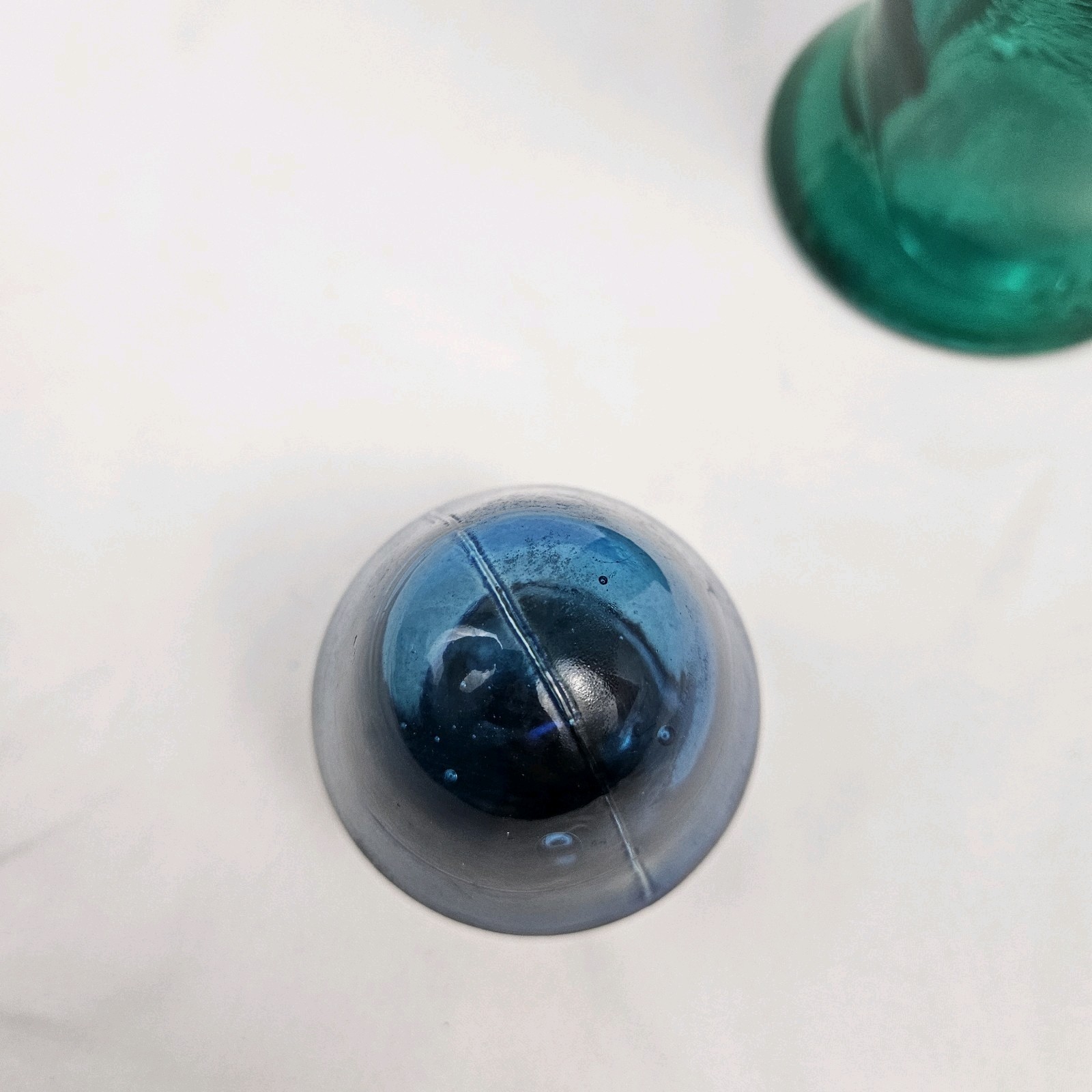 Vintage Blown Glass Decanter Genie Bottle 19” Tall W/ Stopper Blue Flash Pier 1