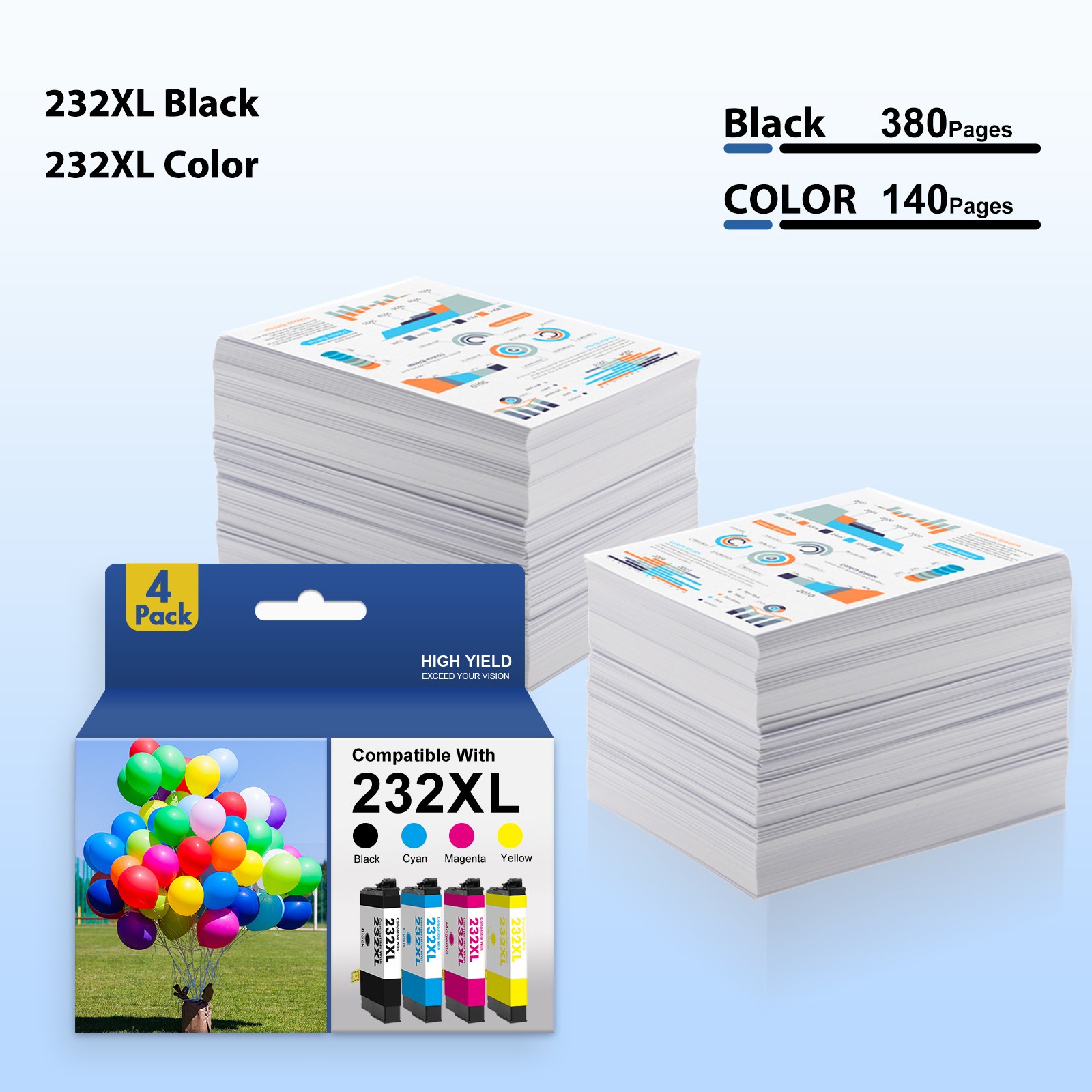 232XL Ink Replacement for Epson XP-4200 XP-4205 WF-2930 WF-2950 Printer (4-Pack)
