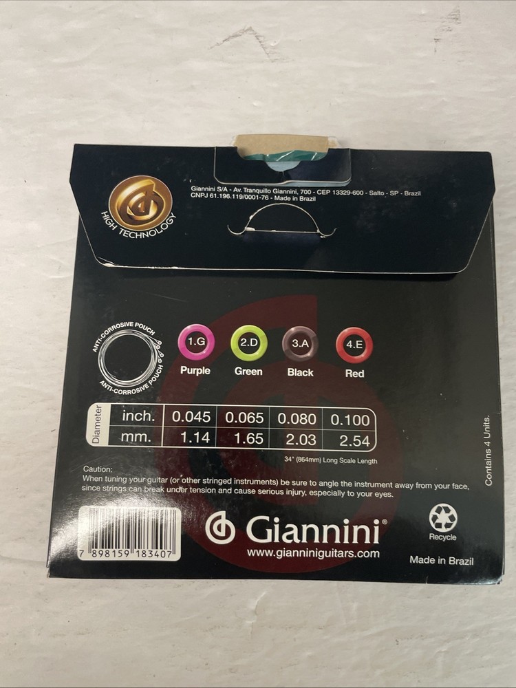 Giannini Electric Bass Strings .045-.100 Regular Light 4 Pack