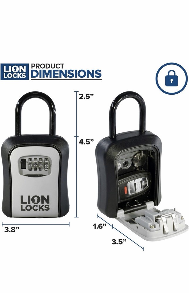 Lion Locks Key Box with Shackle for House Keys And Code