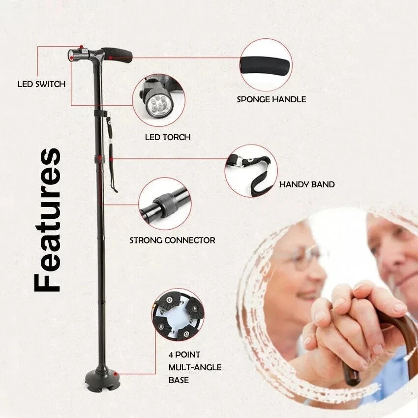 New Folding Walking Cane with LED Light Adjustable Walking Stick