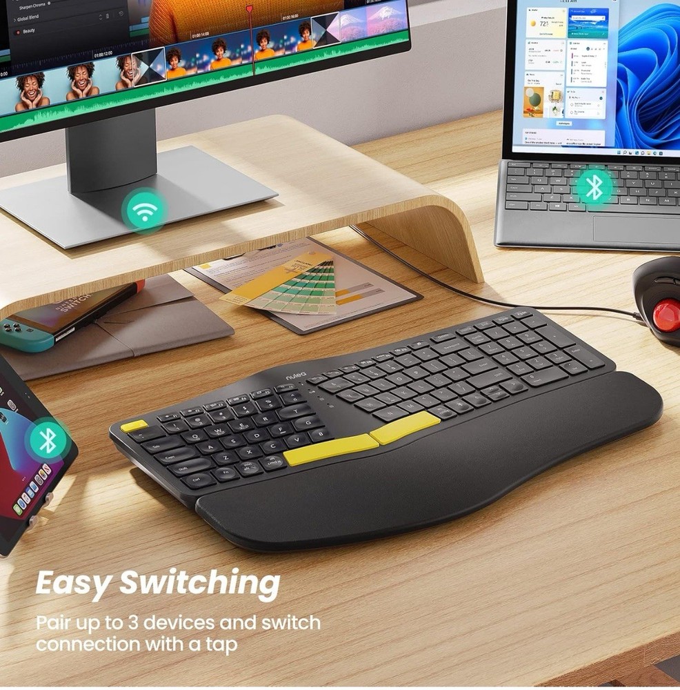 Nulea Wireless Ergonomic Keyboard, Split Keyboard with Cushioned Wrist Rest, Blu