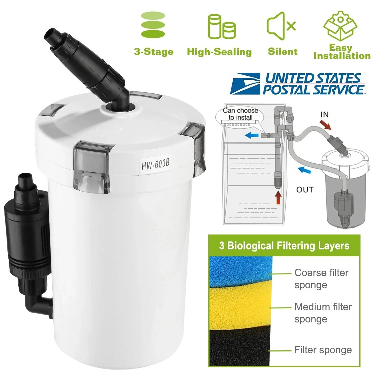 Aquarium External Canister Filter Fish Tank Table Mute Filters Bucket with Pump