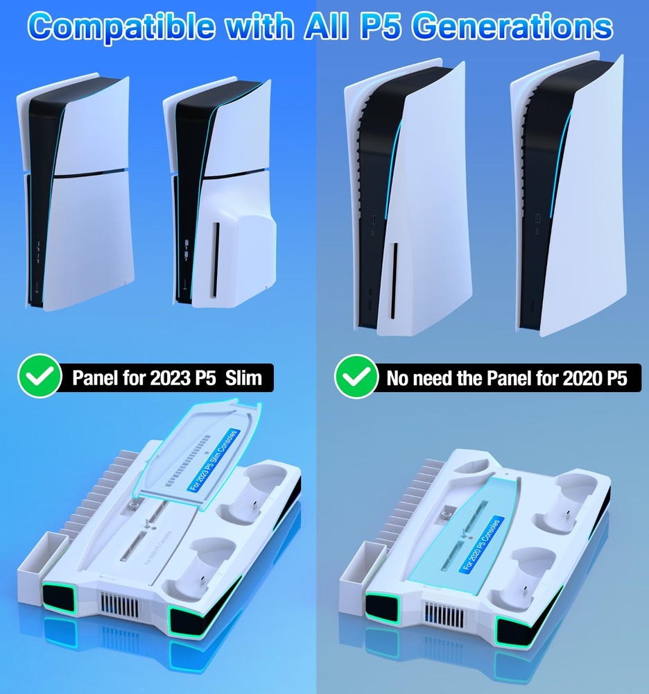 PS5 Stand Cooling Station for PS5/PS5 Slim Console With PS5 Controller Charger