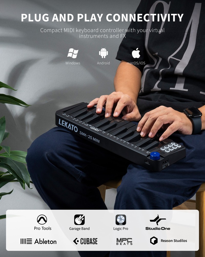 LEKATO 25 Key MIDI Keyboard Mini MIDI Controller USB bluetooth MIDI Keyboard US