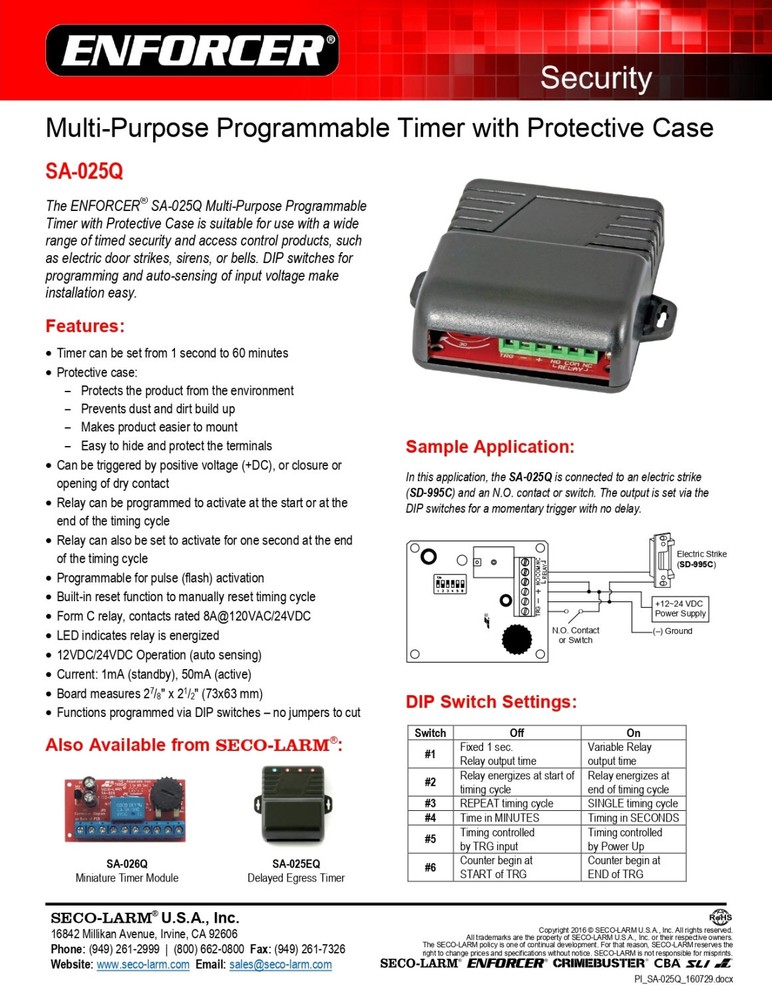 Seco-Larm SA-025Q ENFORCER Multi-Purpose Programmable Timer with Protective Case