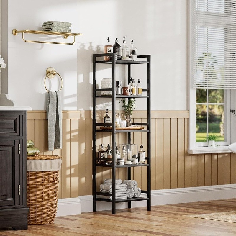 5-Tier Adjustable Bamboo Bookshelf Lightweight Space Saving Storage Organizer US