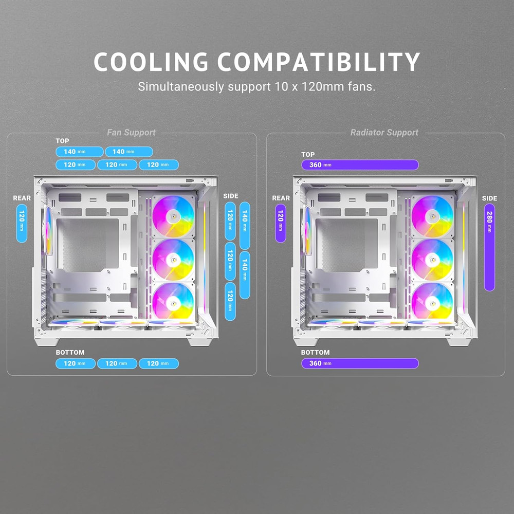 C5 ARGB White, Mid-Tower ATX PC Case, Seamless Tempered Glass Front & Side Panel