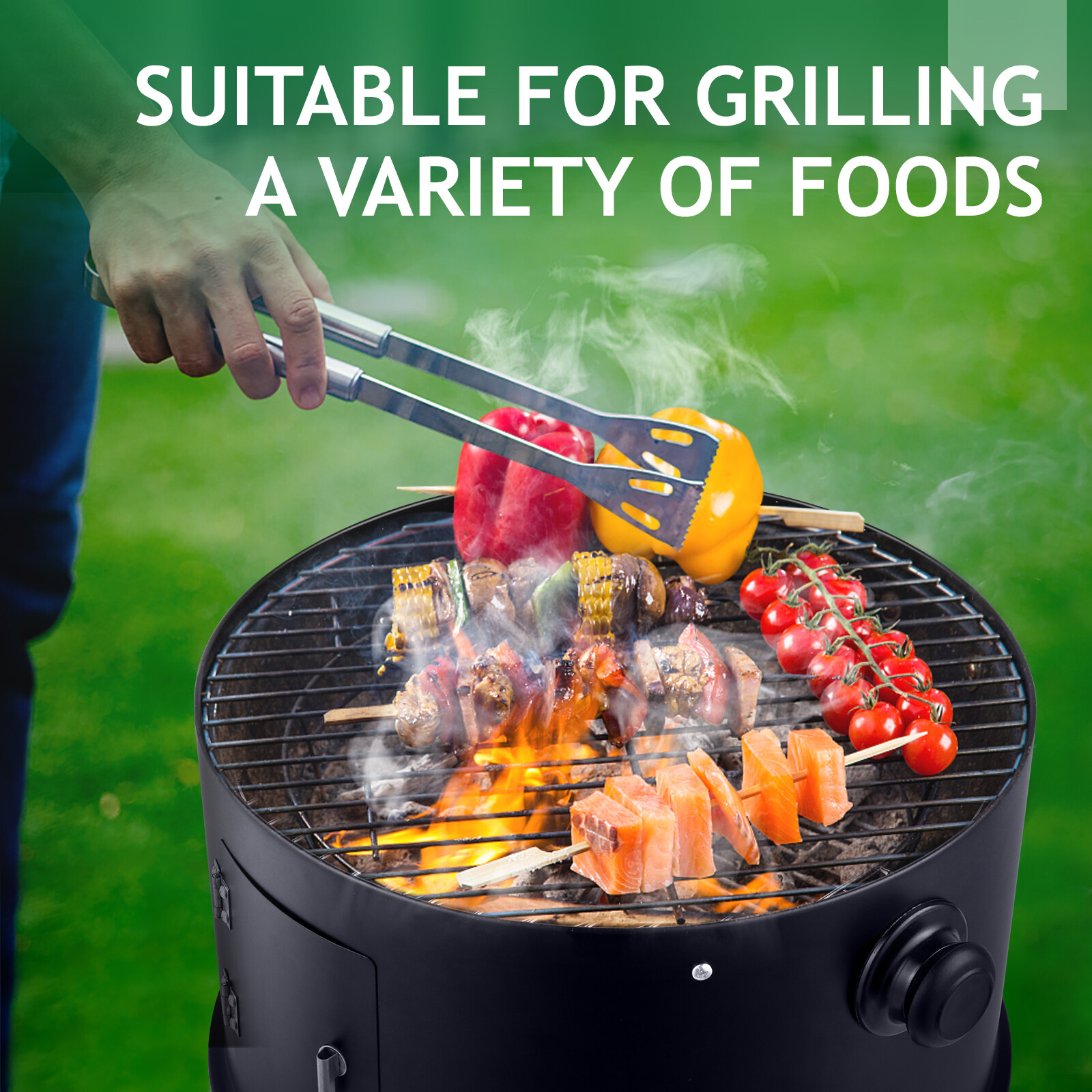 32" Charcoal Smoker BBQ Grill 3IN1 Outdoor Vertical Smoke Portable Meat Cooker