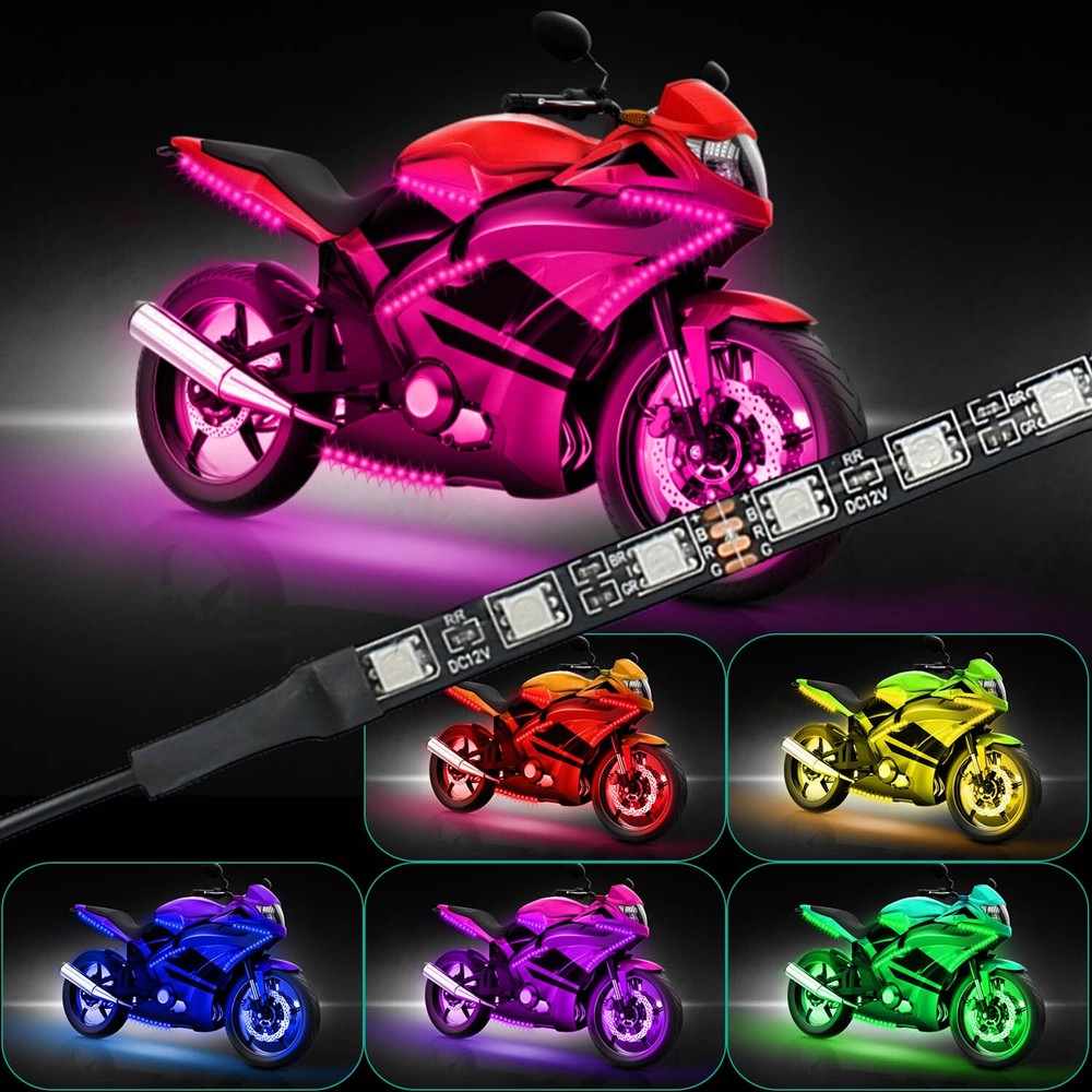 6Pcs RGB LED Light Strips Kit For Motorcycle Car Multi-Color Remote Controller