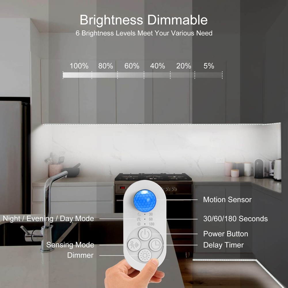 Motion Under Cabinet Light, Plug-in Under Cabinet Lighting with Dimmer, Delay...