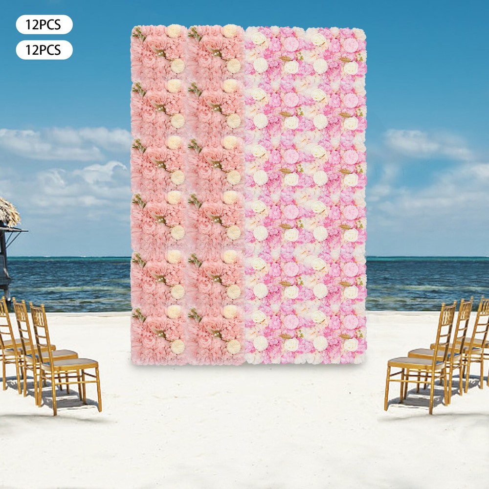 3D Flower Wall Panel-12pcs Artificial Flower Wall Background Silk Rose Wedding
