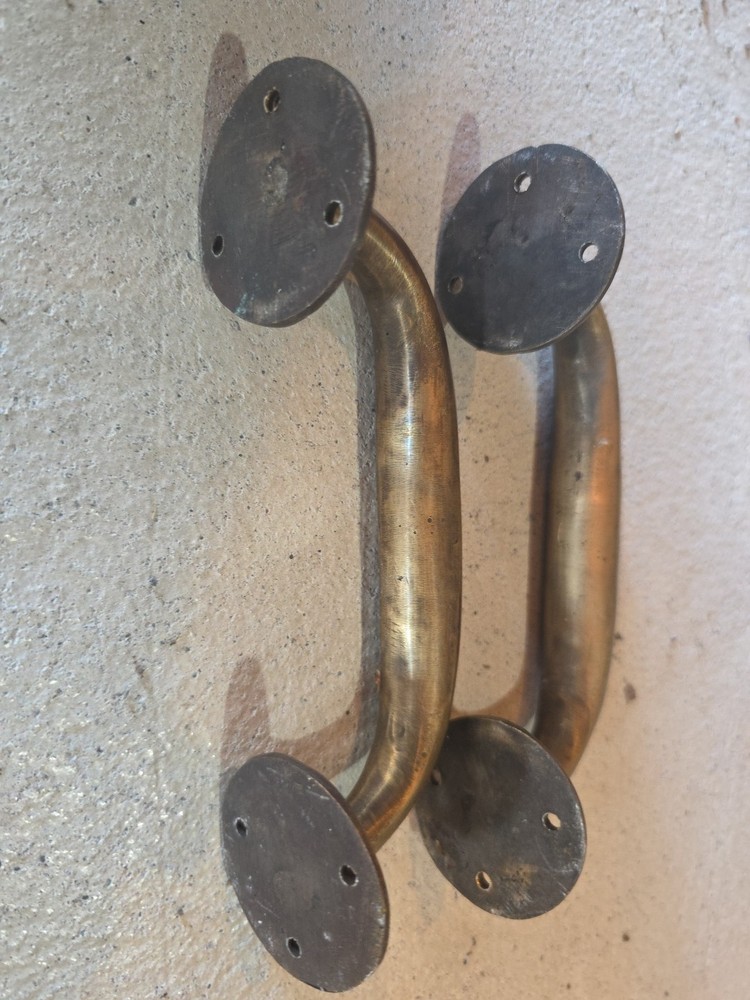 2 Heavy, Big, Antique RUSTIC Barn Handle, Gate Pull, Shed, Door Solid Brass, 7"