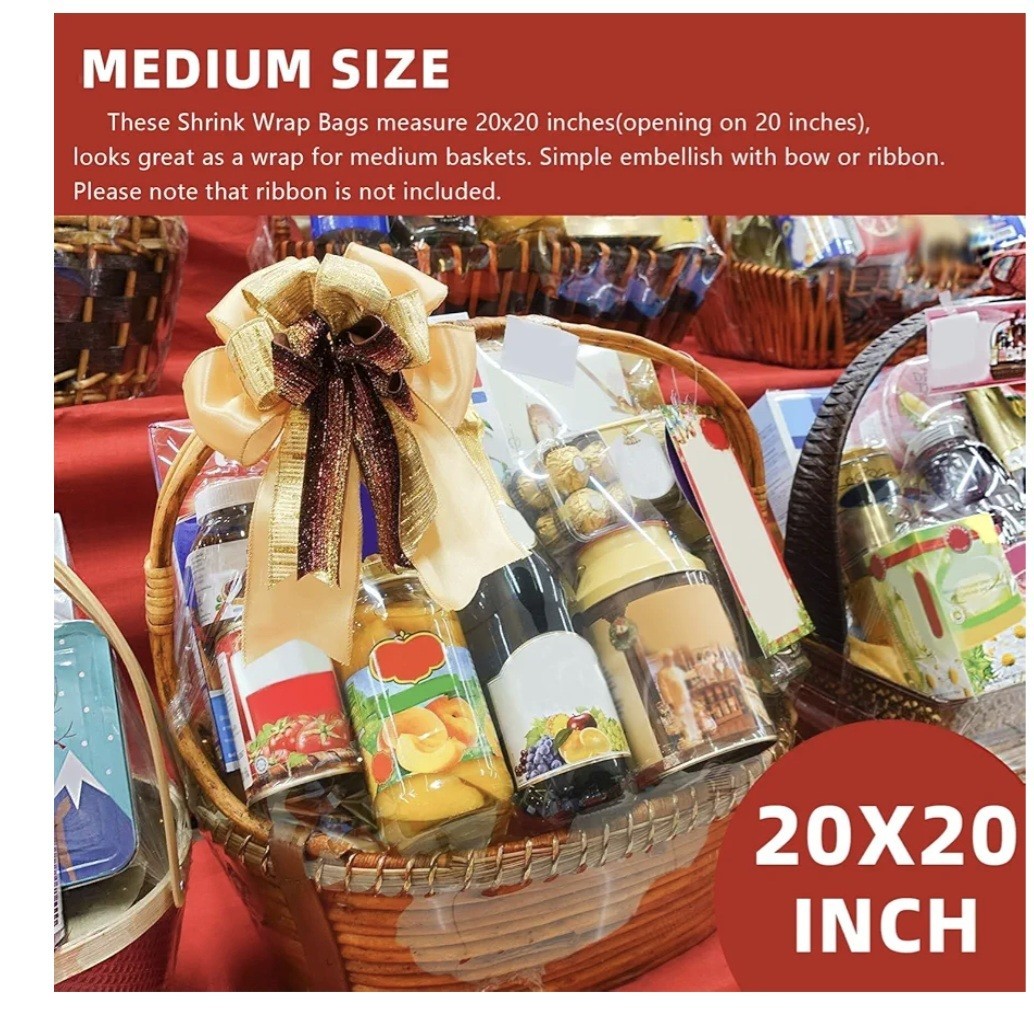 Shrink Wrap Basket Bags 20" X 20" Domed Shape Clear MEDIUM - 10 Bags