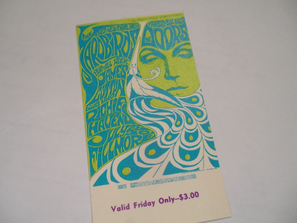 THE DOORS Original__1967__CONCERT TICKET__Fillmore West__San Francisco__EX+