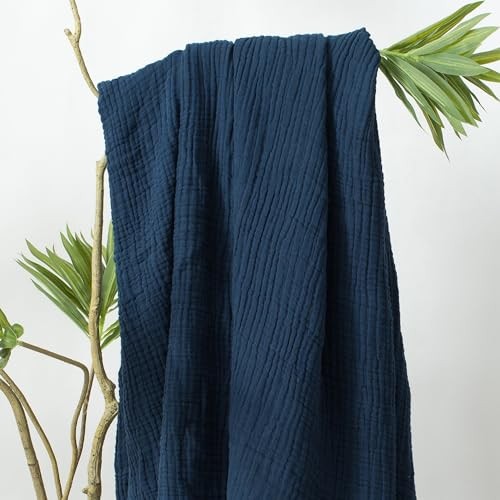 100% Cotton Muslin Throw Blanket 90" X 90" Size，4-Layers Queen Navy Blue