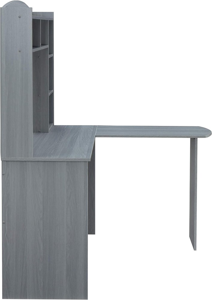 Modern Hutch L-Shaped Computer Desk Grey