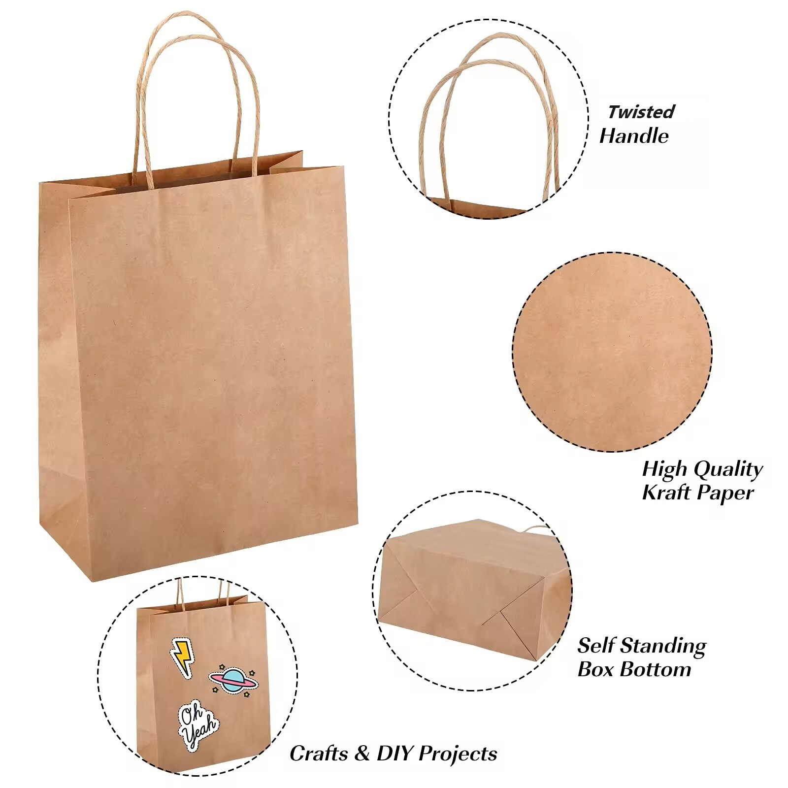 Twisted Handle Paper Bags Brown & White For Party Gift Carrier ECO Friendly Bags