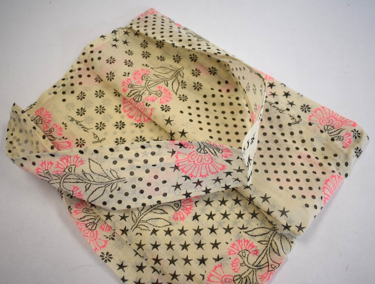 Free People Linen Cloth Lightweight Shopping Tote Bag Tan Pink Paisley Boho