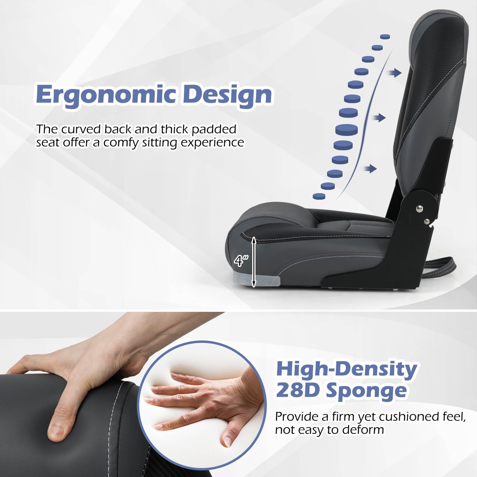 3-Pack Folding Boat Seats w/ 28D Soft Sponge Padding, Waterproof PVC Leather