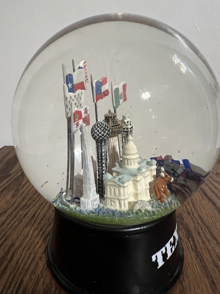 Texas State Snow Globe Featuring 6 Flags over Texas & Texas Landmarks