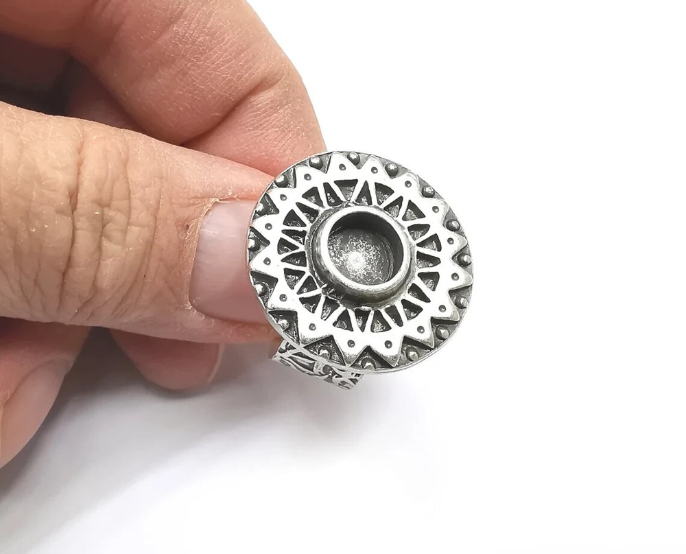 Ethnic Ring Blank Setting, Cabochon Mounting, Adjustable Resin Ring Base Bezels,