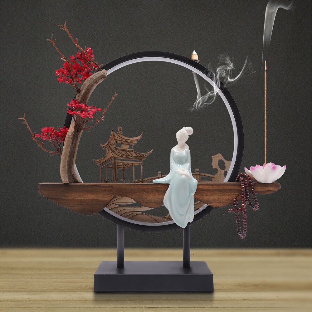 Backflow Incense Holder with LED Light, Ceramic Backflow Incense Burner