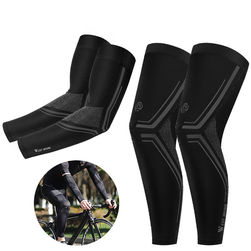WEST BIKING Sun Protection Anti-slip Ice Silk Cycling Arm Sleeves Leg Warmers
