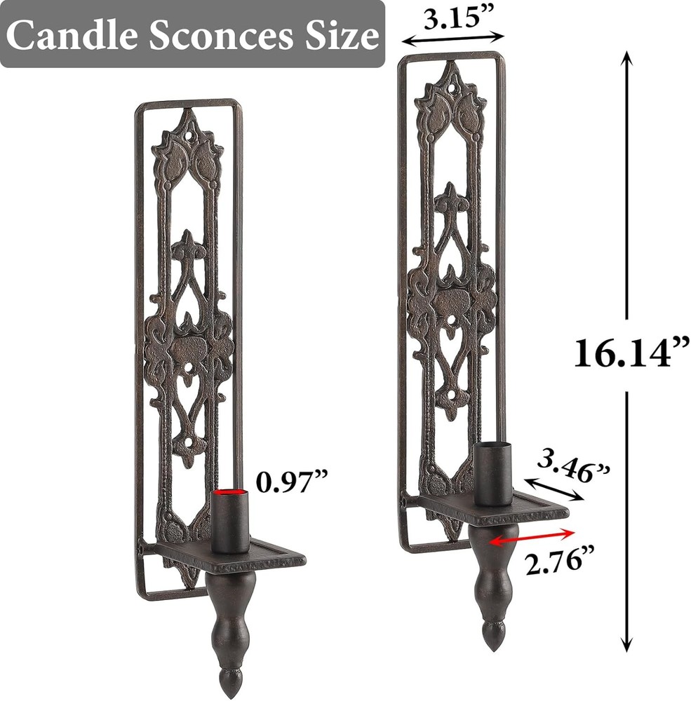 Wall Candle Sconces Set of Two, Cast Iron Wall Sconce Candle Holder, Rectangular