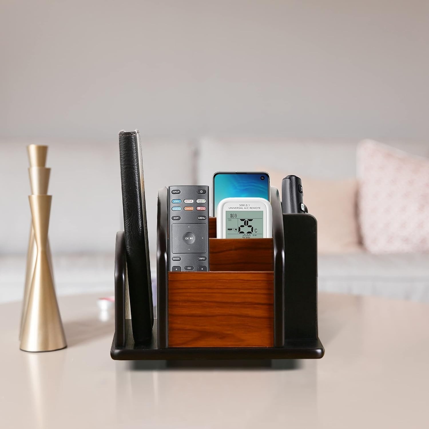 New Revolving Caddy Remote Control Organizer Wooden Storage Holder Box TV Stand