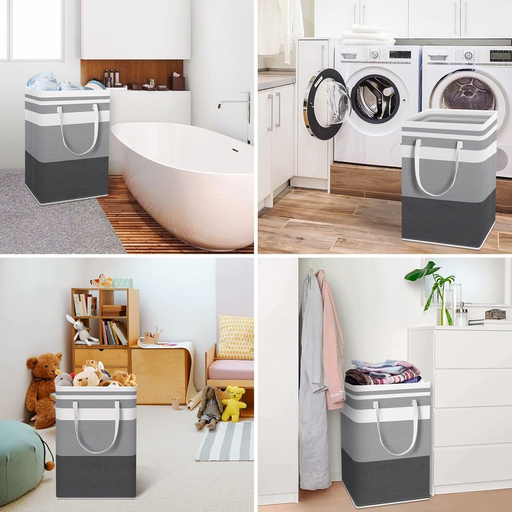 2 Pack Laundry Baskets 75L Waterproof Collapsible Hamper Gray