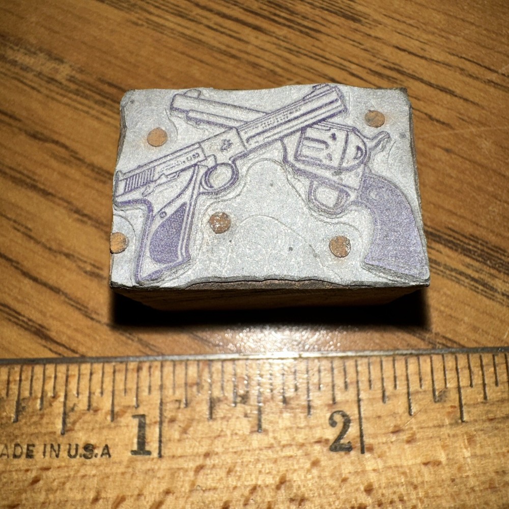 Print Block “ 2 Old Handguns “ Nice Image & Lines!