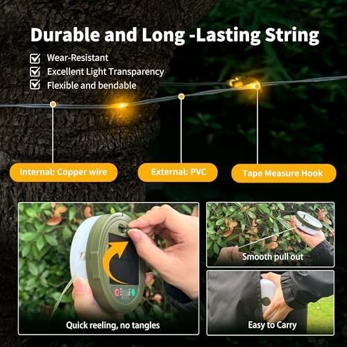 33FT Portable Camping String Lights USB Rechargeable LED Outdoor Tent Light